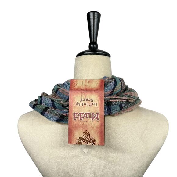 Cozy‎ Plaid Infinity Scarf Mudd Pink Green Blue Casual Cool NWT - Picture 2 of 7